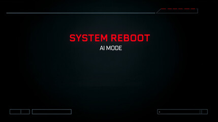 System reboot message displaying "AI MODE" in bright red text on a dark, futuristic digital screen, indicating an artificial intelligence system restart sequence.