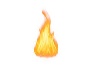 Isolated bright yellow-orange fire flame on a white background