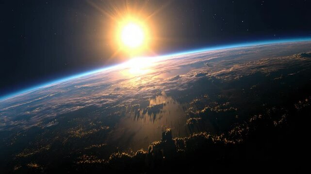 beautiful sunrise over earth in space animation