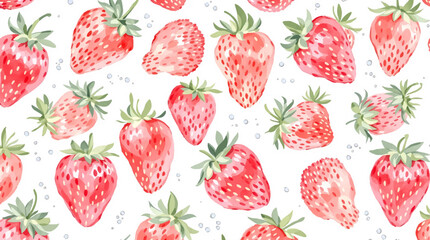 Seamless strawberry pattern with ripe red berries and green leaves on a sweet summer background © Paint