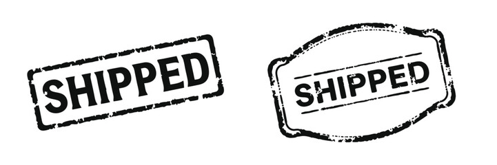 shipped label pair black and white silhouette vector illustration