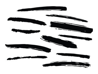 marker brush strokes collection black and white silhouette vector illustration