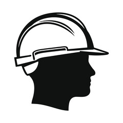 construction worker head profile black and white silhouette vector illustration