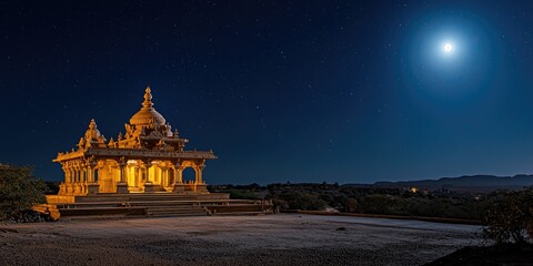 A moonlit Jain temple glowing in the desert