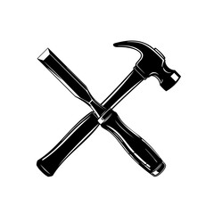 Crossed Hammer and Chisel Icon – Carpenter Tools Silhouette for Construction and DIY Designs