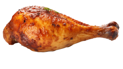 Delicious roast chicken leg against a transparent background, perfect for culinary projects.