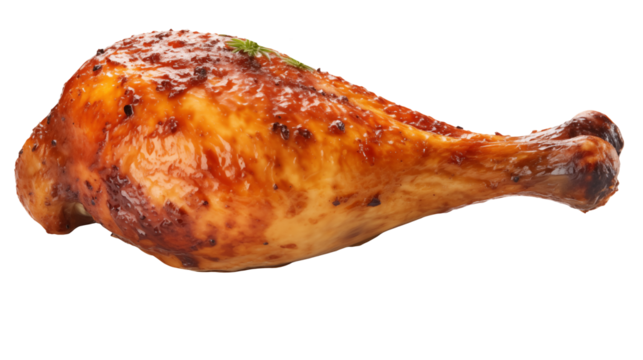 Delicious roast chicken leg against a transparent background, perfect for culinary projects.