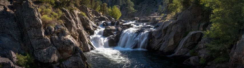 Fototapeta premium Waterfall adventure in nature hdr 360 degrees scenic viewpoint