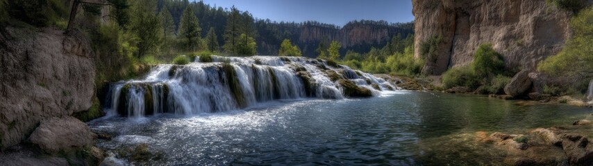 Fototapeta premium Scenic waterfall adventure nature park hdr 360 degrees hdri view