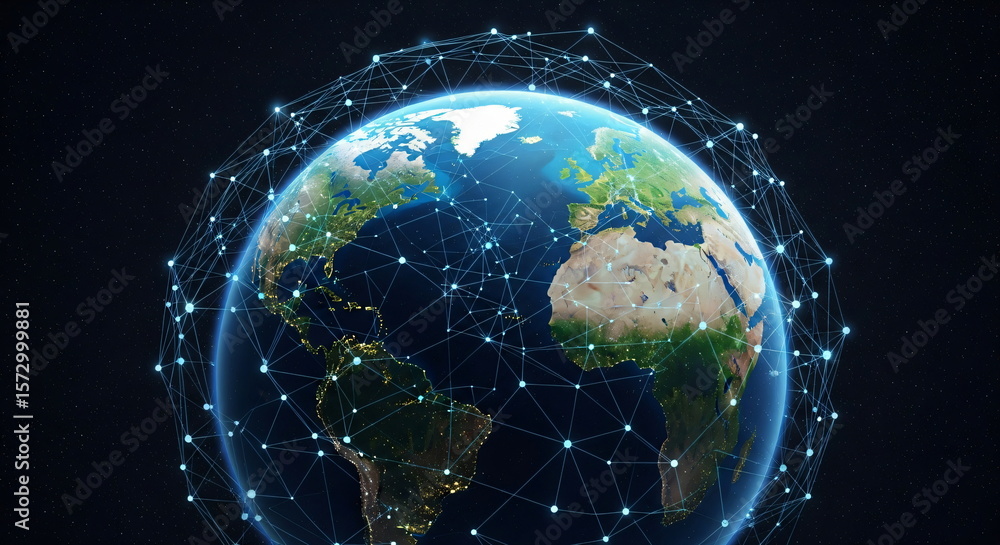 Poster earth covered with network connection. digital communication and global technology. world and intern