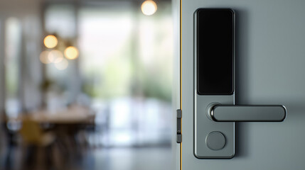 Smartphone Unlocking Digital Door Lock – Smart Home Access with Futuristic Interface and Copy Space