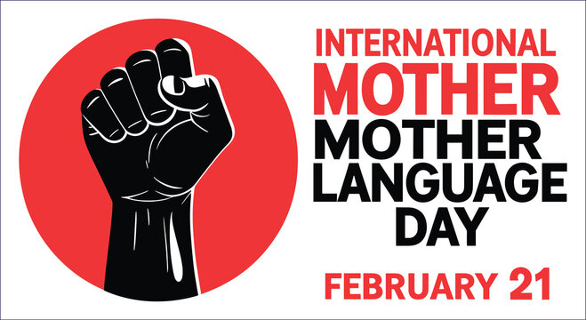 Black fist red circle international mother language day february twenty one vector