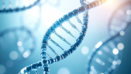 Macro shot of DNA double helix structure with soft ambient light creating serene atmosphere