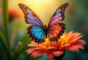 colorful butterfly perched vibrant flower exotic nature close kaleidoscope colors, wings, petal, plant, pollinator, macro, beauty, tropical, garden, flora