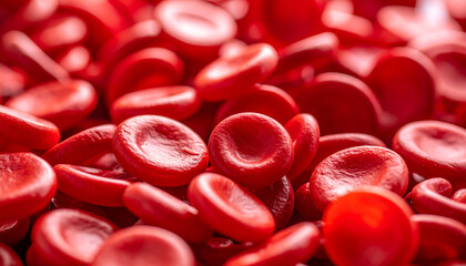 Macro shot of red blood cells showcasing their vibrant color and unique shape, illustrating life