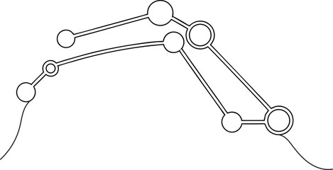 Continuous Line Art Illustration of a Geometric Star Constellation or Network with Linked Circles for Science and Technology Themes