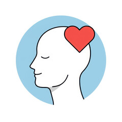 Stylized human head profile with a red heart inside isolated on transparent background