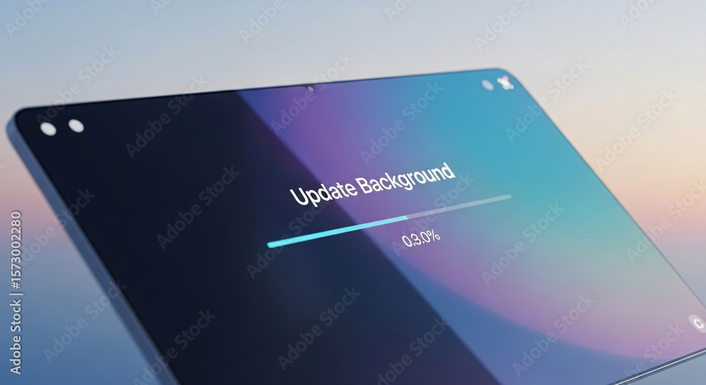 Poster close up of a digital tablet showing a background update in progress, reflecting modern data downloa