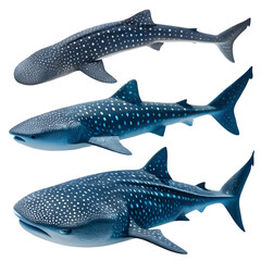Set of whale sharks isolated with transparency ideal for marine and underwater design projects

