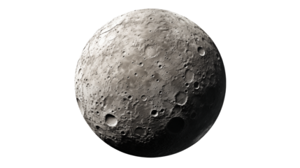 Realistic moon shows its craters and surface textureisolated on transparent background
