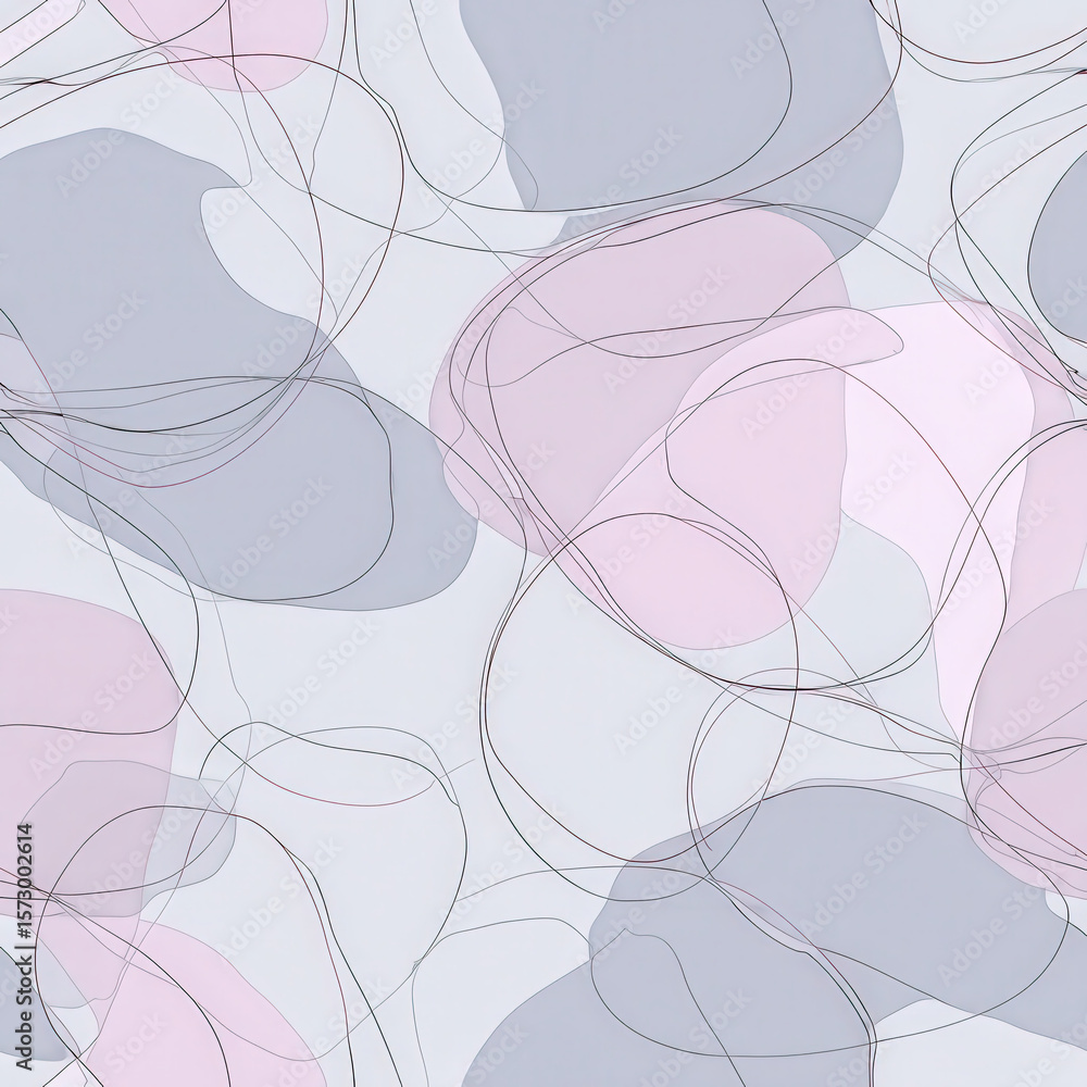 Poster abstract seamless pattern of continuous line loops in soft pastel colors for modern design projects
