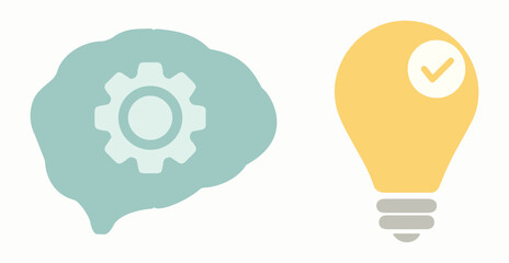 Idea, brain, intelligence, innovation, business, approval, check-in, computing, business, education, learning, solution, results, work, lamp, light. Vector icon set