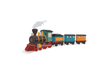 A cheerful locomotive and passenger cars transport you back in time, perfect for children's books or vintage railway themed design projects.