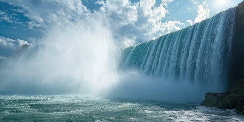 A powerful waterfall with roaring water plunging down
