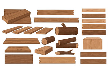 A lumberyard assortment of wood planks and logs provides rustic elements for crafting, carpentry, and building design projects.