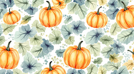Watercolor background pattern pumpkins on white background