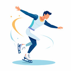 Dynamic Figure Skating Performance of Male Athlete in Blue and White Uniform with Fluid Motion Isolated on White