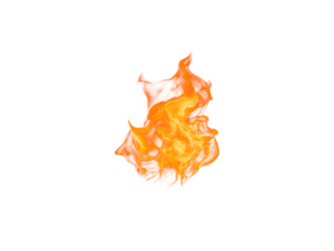 Bright orange flame isolated on white background, fiery graphic element