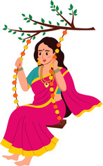 married woman enjoy the festival with swing in monsoon indian festival Happy Haryali Teej and...