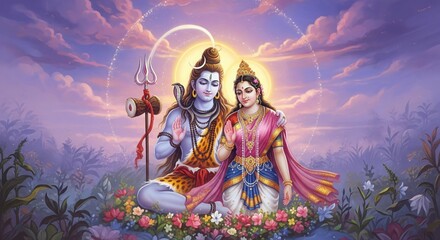 Shiv Parvati Spiritual Aesthetic Wallpaper – 4K HD Desktop Background (16:9)