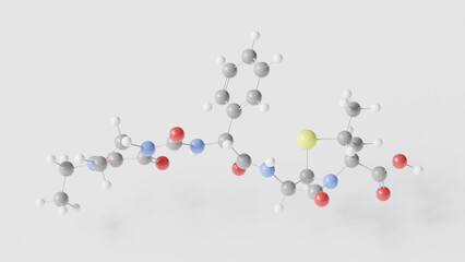 piperacillin molecule 3d, molecular structure, ball and stick model, structural chemical formula antibiotic