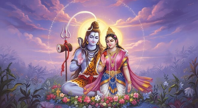 Shiv Parvati Spiritual Aesthetic Wallpaper &ndash; 4K HD Desktop Background (16:9)