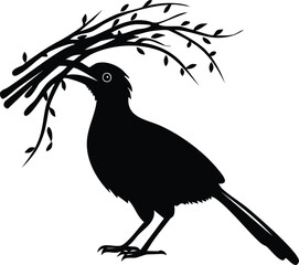Elegant Birds Silhouette Vector EPS Bowerbird Nest Building Illustration -  A Stunning Silhouette Vector of a Bowerbird Carrying Twigs