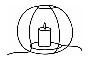 Black line drawing of a candle inside a circular lantern