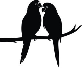 Elegant Birds Silhouette Vector EPS A Pair of Lorikeets Cuddled on a Branch - Perfect for Design Projects