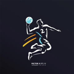 design vector art of man or girl playing volly in style