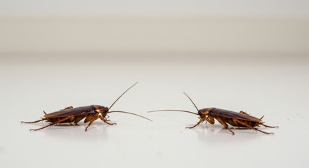 Two Cockroaches Facing Off on Indoor Floor