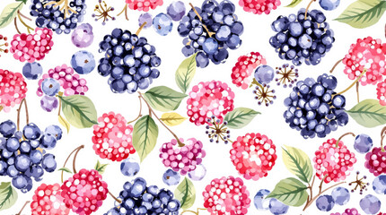 Red tulip and berry seamless pattern illustration