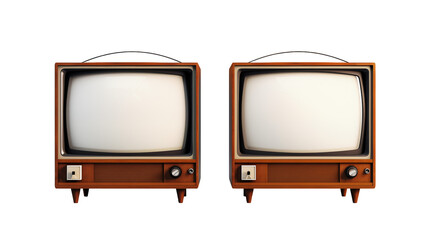 Two old fashioned television sets display retro charm and vintage technology isolated on transparent background