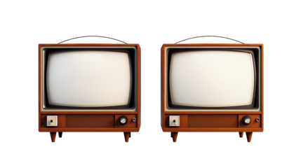 Two old fashioned television sets display retro charm and vintage technology isolated on transparent background