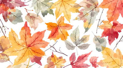 High-quality watercolor seamless pattern featuring vibrant autumn leaves set against a pristine white background.  © Paint