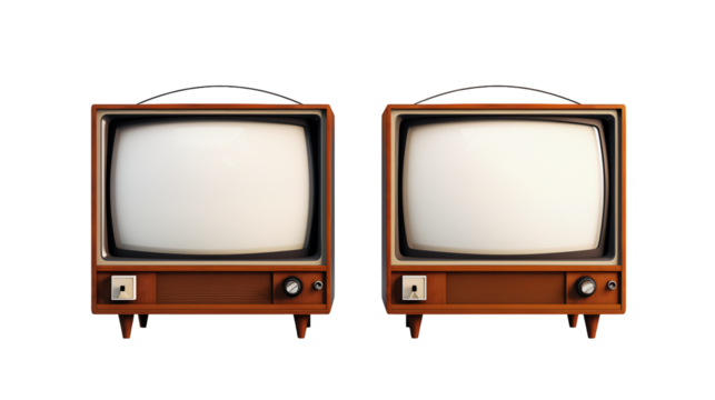 Two old fashioned television sets display retro charm and vintage technology isolated on transparent background