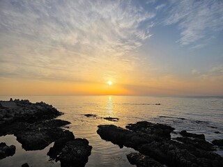 Early dawn, horizon sunrise, beautiful natural sunrise dawn seascape background, Yeongdeok, South...