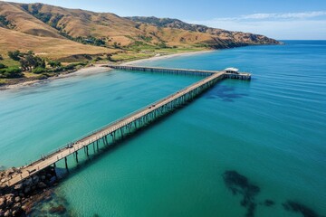 Fototapeta premium Experience the beauty of Rapid Bay Jet in South Australia with stunning coastal views, Tourist attraction of South Australia Rapid Bay Jetty pier aerial view