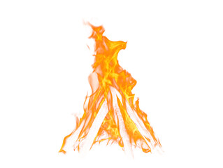 Burning campfire flames on isolated white background