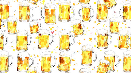 Watercolor background pattern beer on white background